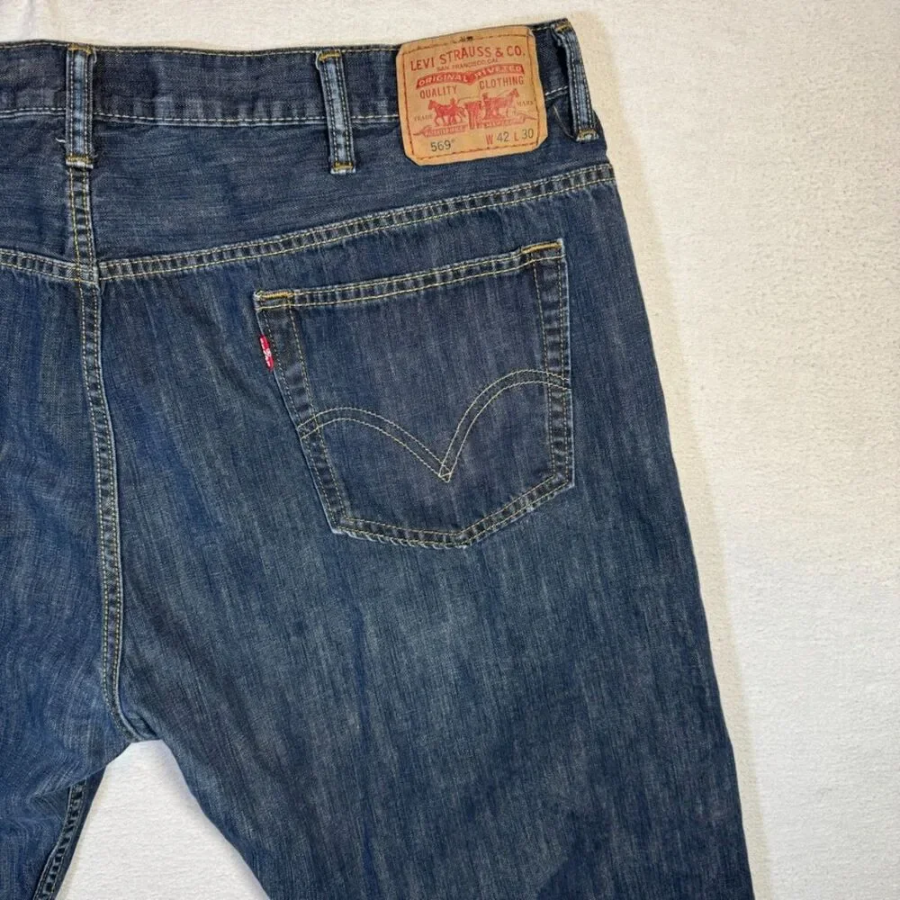 Levis 569 Loose fit Straight Leg Jeans Mens 42x30 Dark Wash Blue Denim